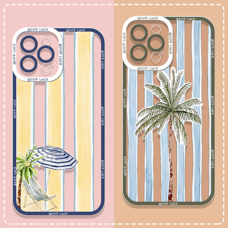 Phone Cases For Samsung A14 - Summer Palm Coconut Tree Striped Printed
