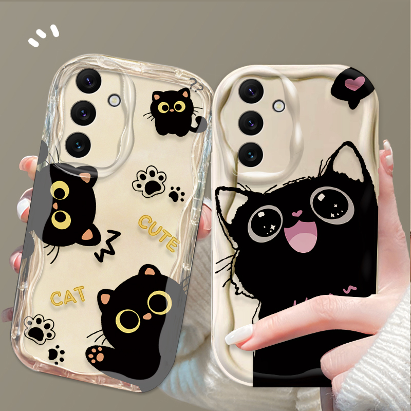 Phone Cases For Samsung A14 - Cute Big Eyes Black Cat Case