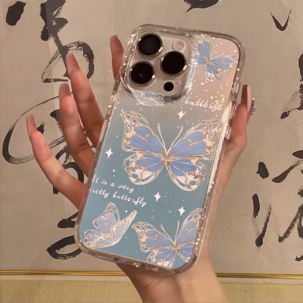 Phone Cases Best - Luxury Blue Butterfly Clear Glitter Phone