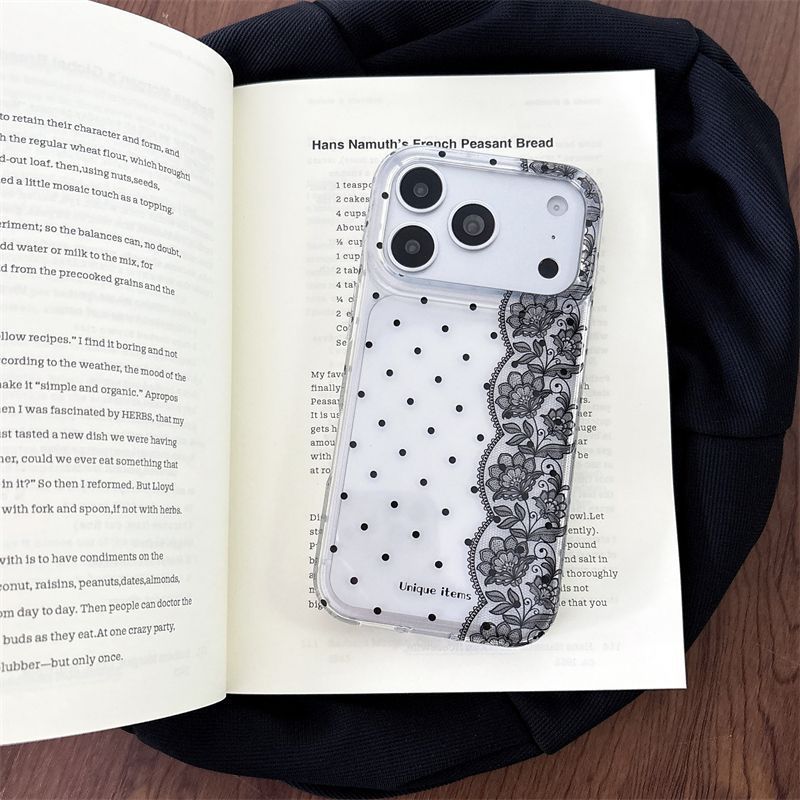 Ins Polka Dots Lace White Blac - Phone Cases Kawaii review and price