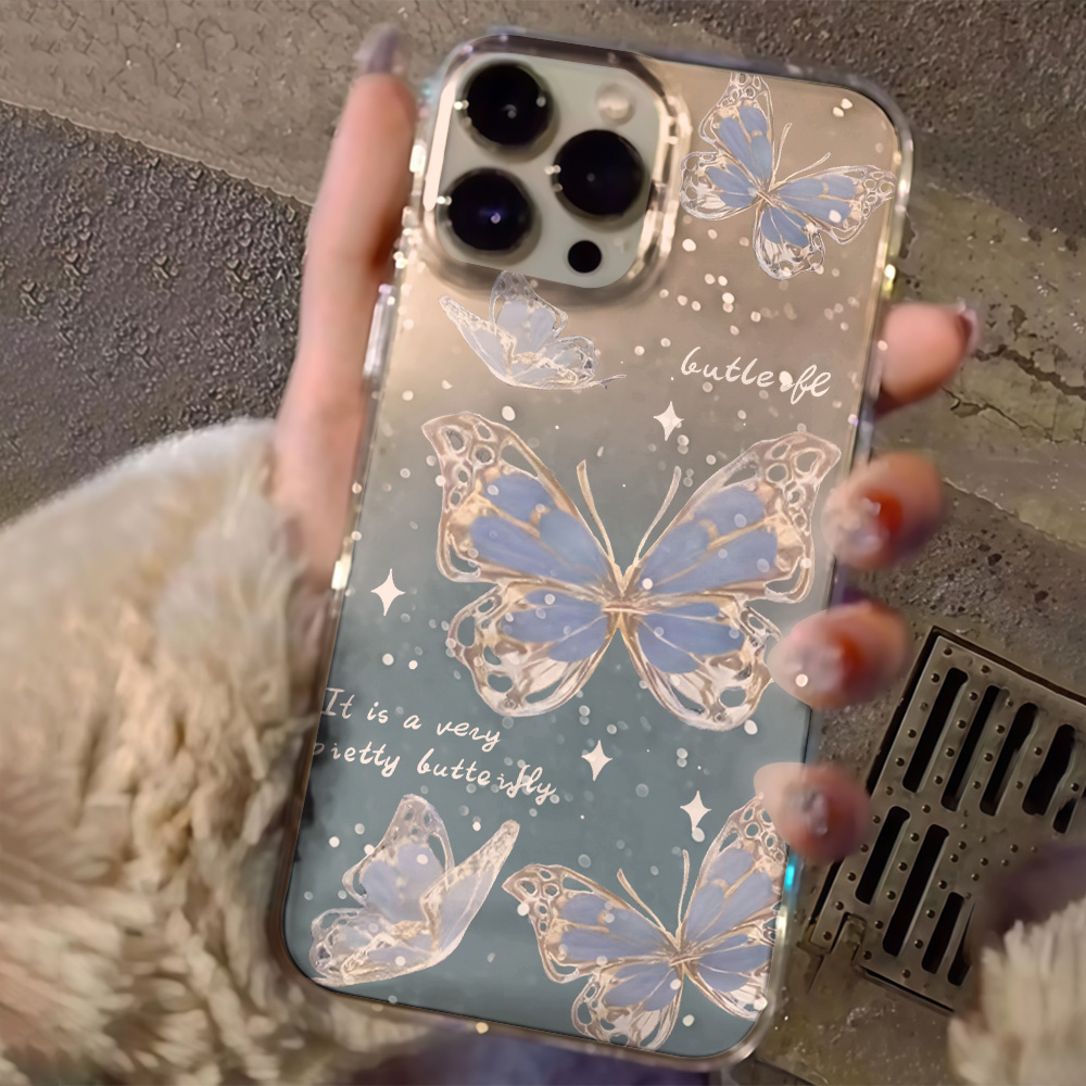Luxury Blue Butterfly Clear Gl - Phone Cases Best review and price