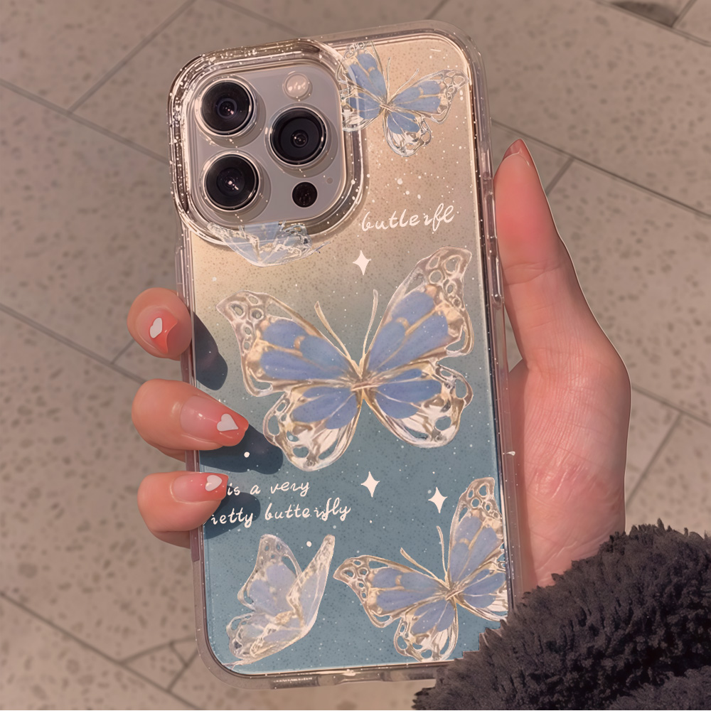 Luxury Blue Butterfly Clear Gl - Phone Cases Best review and price
